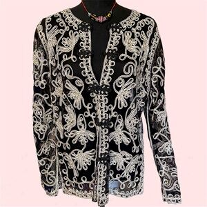 Black and White Embroidered Women's sheer jacket M L 20p